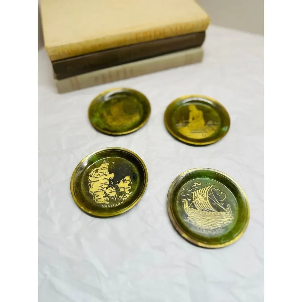 1930s Art Deco Ildfast Denmark Bronze Pin Dishes Set 4